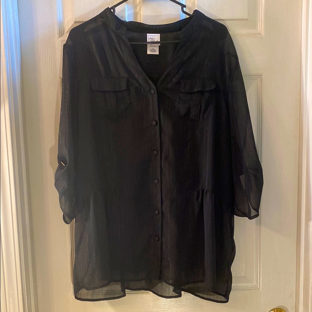 Just My Size Black Sheer Blouse